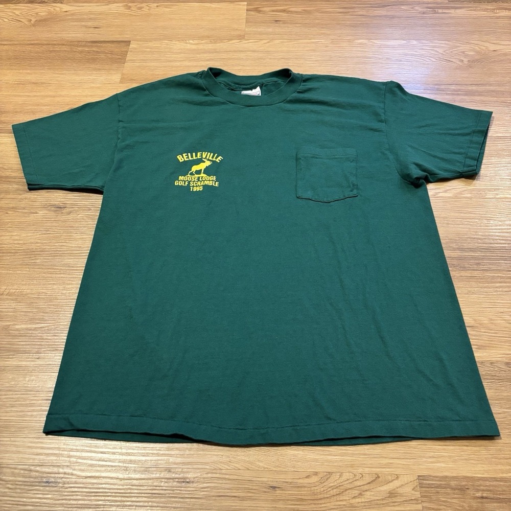 Vintage Belleville Moose Lodge T-Shirt Men's XL Single Stitch 90s Pocket Tee USA